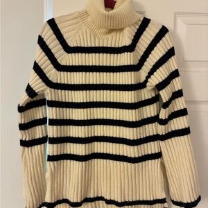 Hem & Thread Ribbed Turtleneck Sweater - Cream and Black
